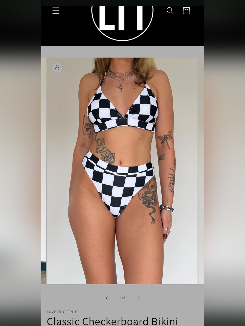 NWT Checkerboard High-Waist Bikini Set - Black & White